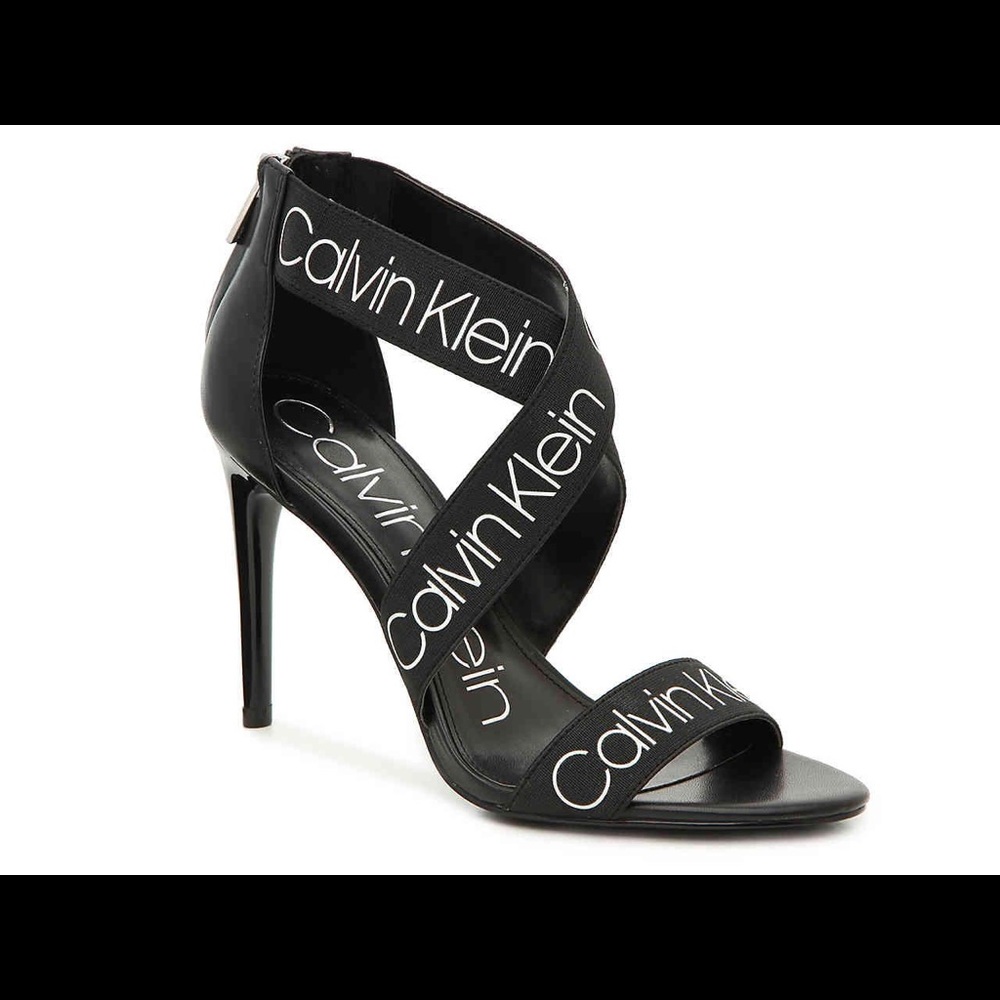NIB Calvin Klein Logo Strappy Elastic Heels